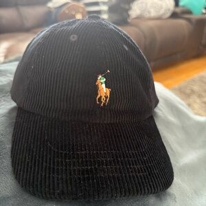 Polo by Ralph Lauren Black Corduroy Hat with Embroidered Logo